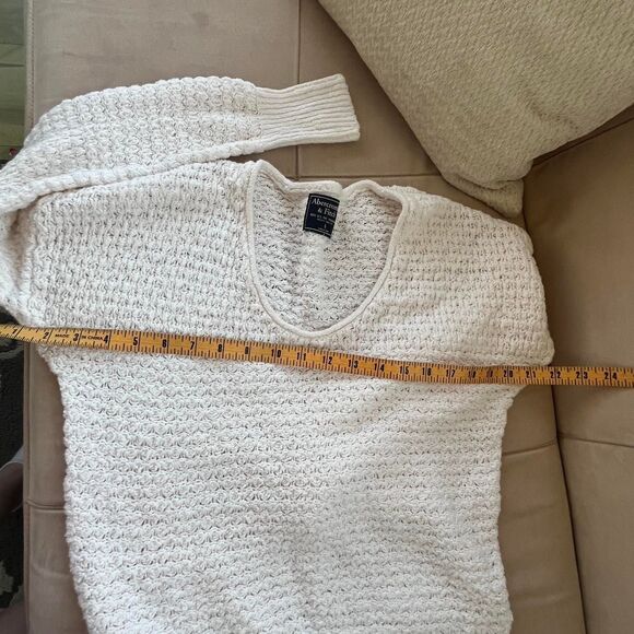 VTG Abercrombie & Fitch white cozy crew neck crochet fisherman sweater Sz S - Picture 5 of 6